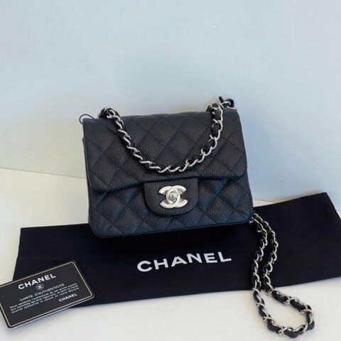 閒置新 香奈兒/Chanel 黑銀荔枝皮 魚子醬CF方胖子鏈條包