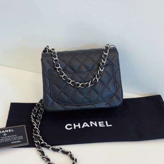 閒置新 香奈兒/Chanel 黑銀荔枝皮 魚子醬CF方胖子鏈條包-1