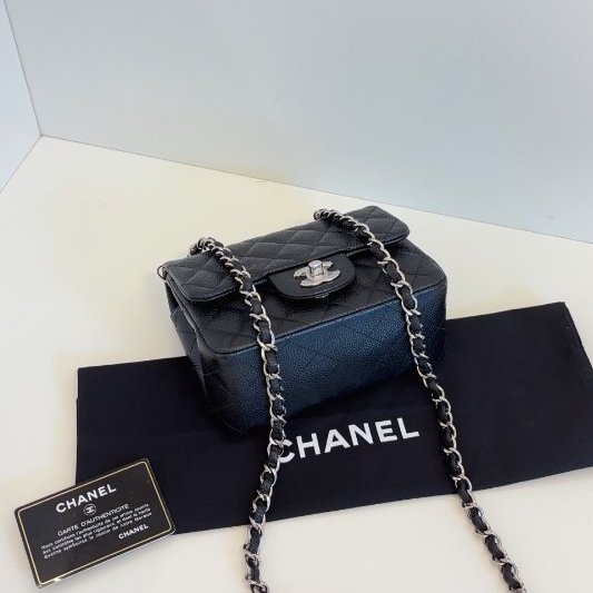 閒置新 香奈兒/Chanel 黑銀荔枝皮 魚子醬CF方胖子鏈條包-5