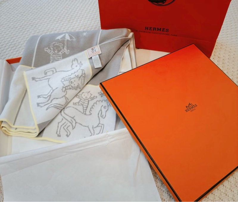 💖Hermes Carriole 寶寶 薄毯💖灰色 全新-9