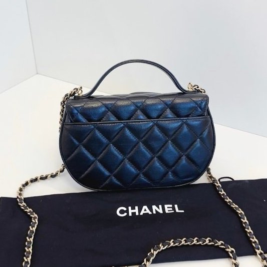 芯片款 香奈兒/Chanel 黑金半月馬鞍包 牛皮菱格 手提鏈條斜背包-1