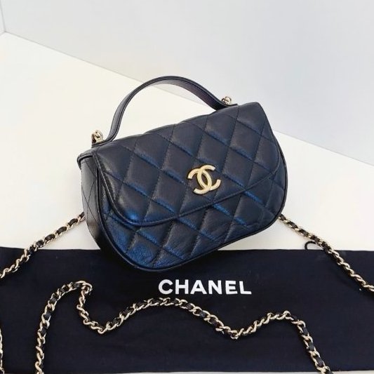 芯片款 香奈兒/Chanel 黑金半月馬鞍包 牛皮菱格 手提鏈條斜背包-2