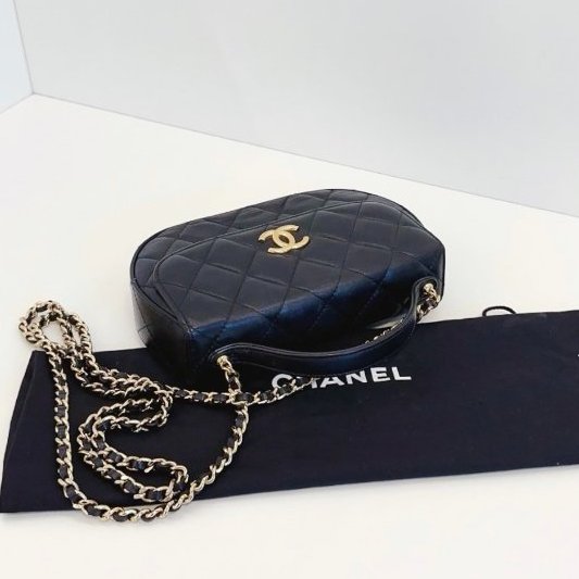 芯片款 香奈兒/Chanel 黑金半月馬鞍包 牛皮菱格 手提鏈條斜背包-4