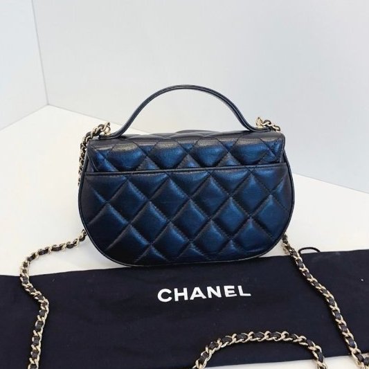 芯片款 香奈兒/Chanel 黑金半月馬鞍包 牛皮菱格 手提鏈條斜背包-6