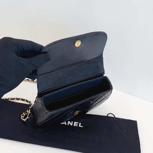 芯片款 香奈兒/Chanel 黑金半月馬鞍包 牛皮菱格 手提鏈條斜背包-8