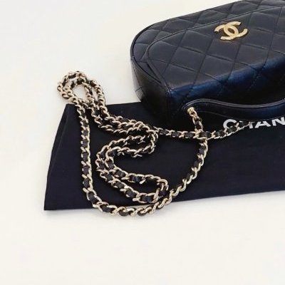 芯片款 香奈兒/Chanel 黑金半月馬鞍包 牛皮菱格 手提鏈條斜背包-9