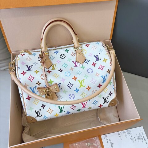 近新品 路易威登/Louis Vuitton 白三彩Speedy Soft30 芯片款