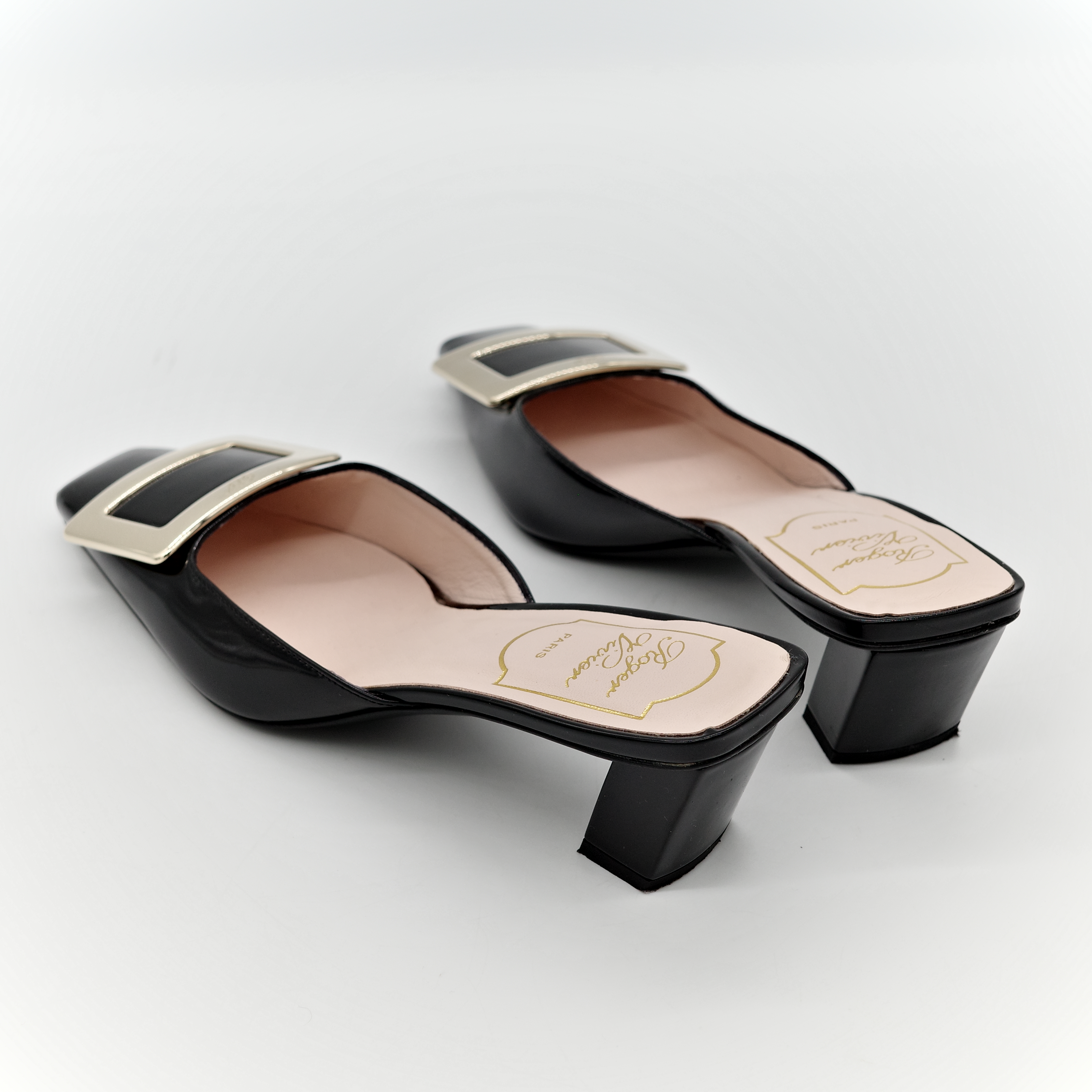 Roger Vivier Belle Vivier 黑色 漆皮 方釦穆勒鞋 坡跟 包鞋-5