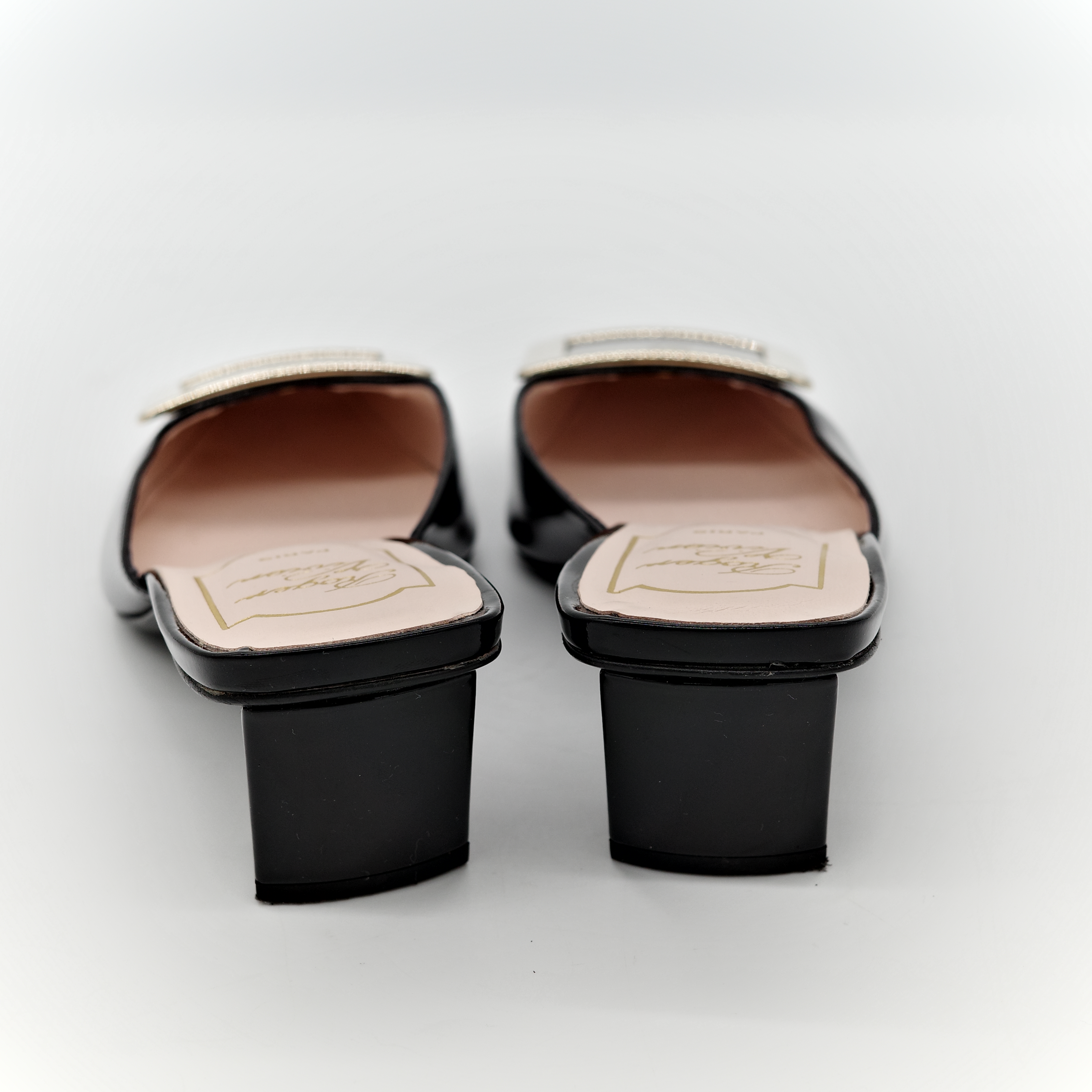 Roger Vivier Belle Vivier 黑色 漆皮 方釦穆勒鞋 坡跟 包鞋-6