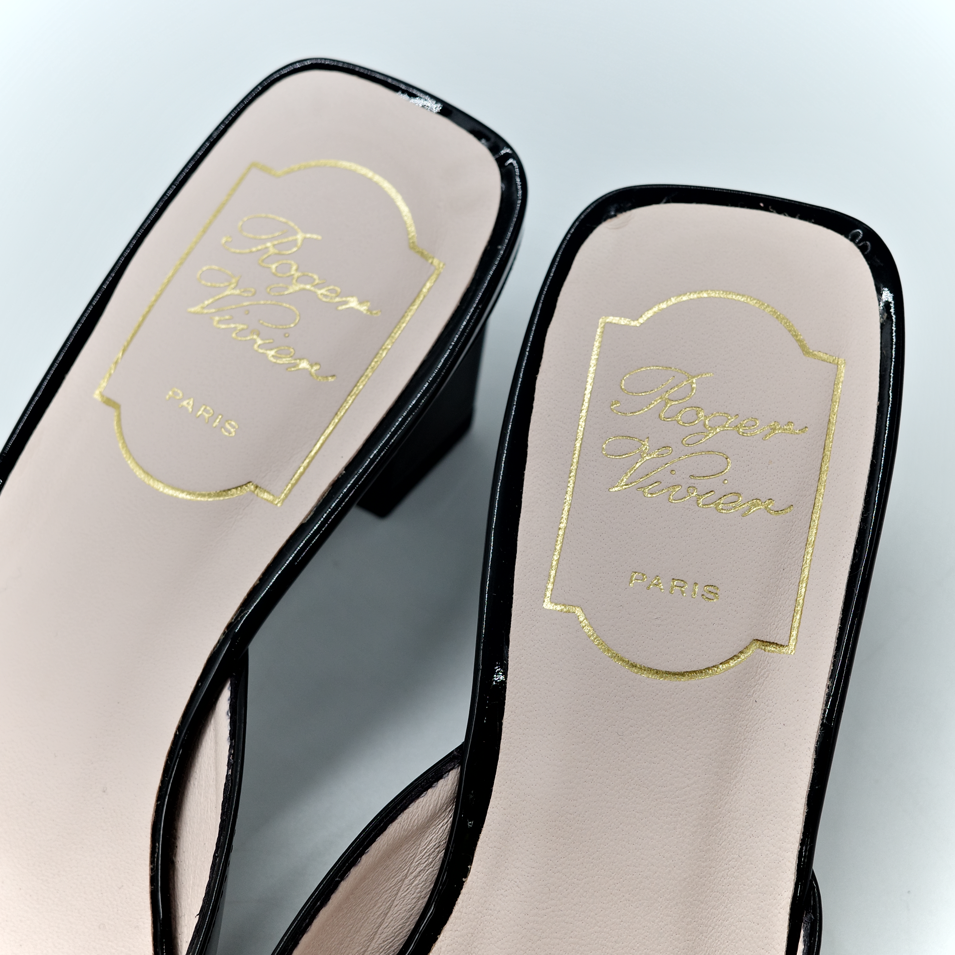 Roger Vivier Belle Vivier 黑色 漆皮 方釦穆勒鞋 坡跟 包鞋-8