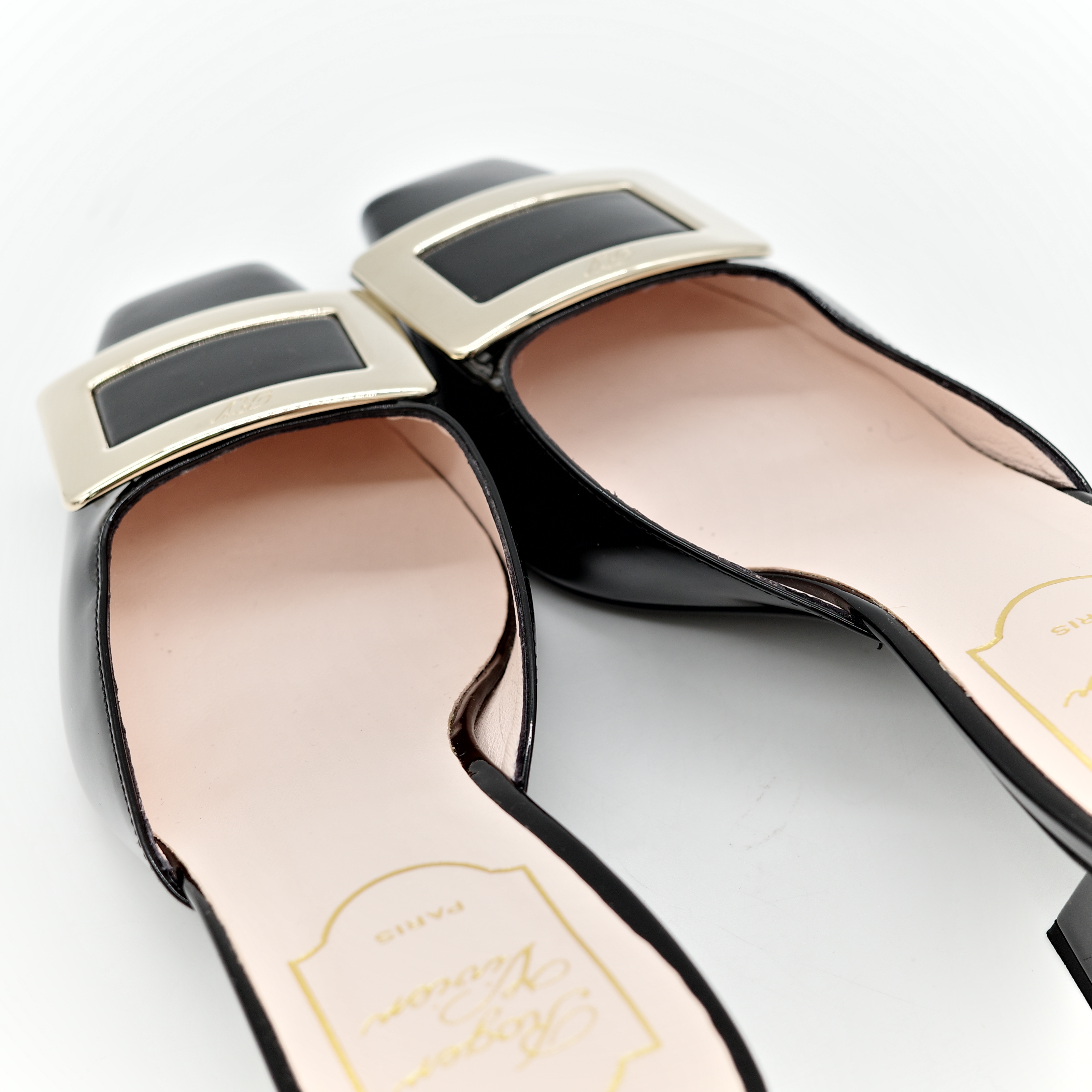 Roger Vivier Belle Vivier 黑色 漆皮 方釦穆勒鞋 坡跟 包鞋-15