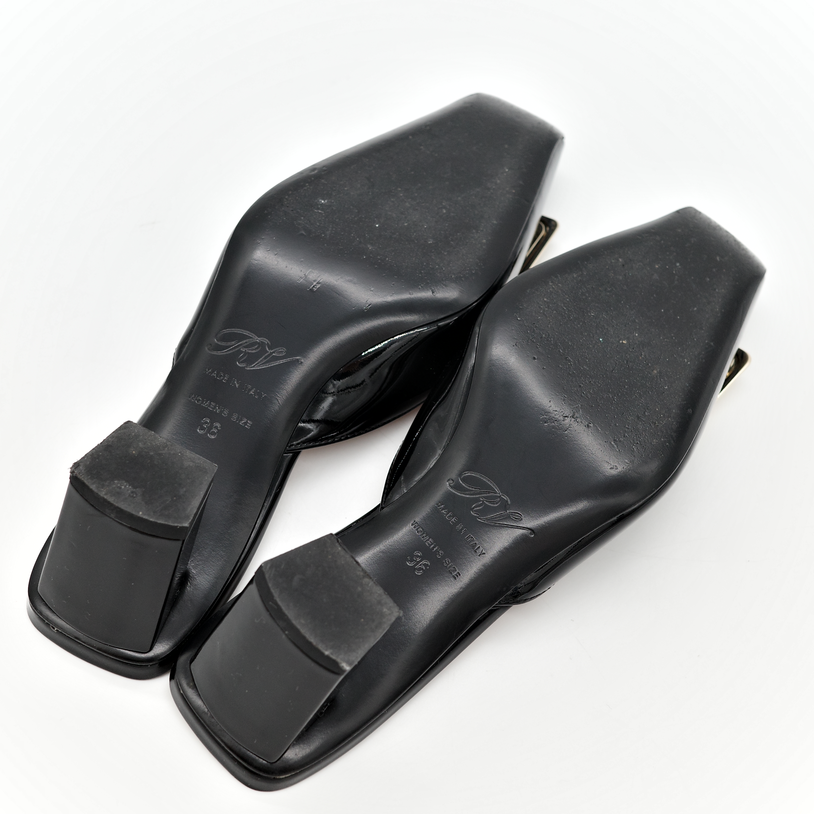 Roger Vivier Belle Vivier 黑色 漆皮 方釦穆勒鞋 坡跟 包鞋-16