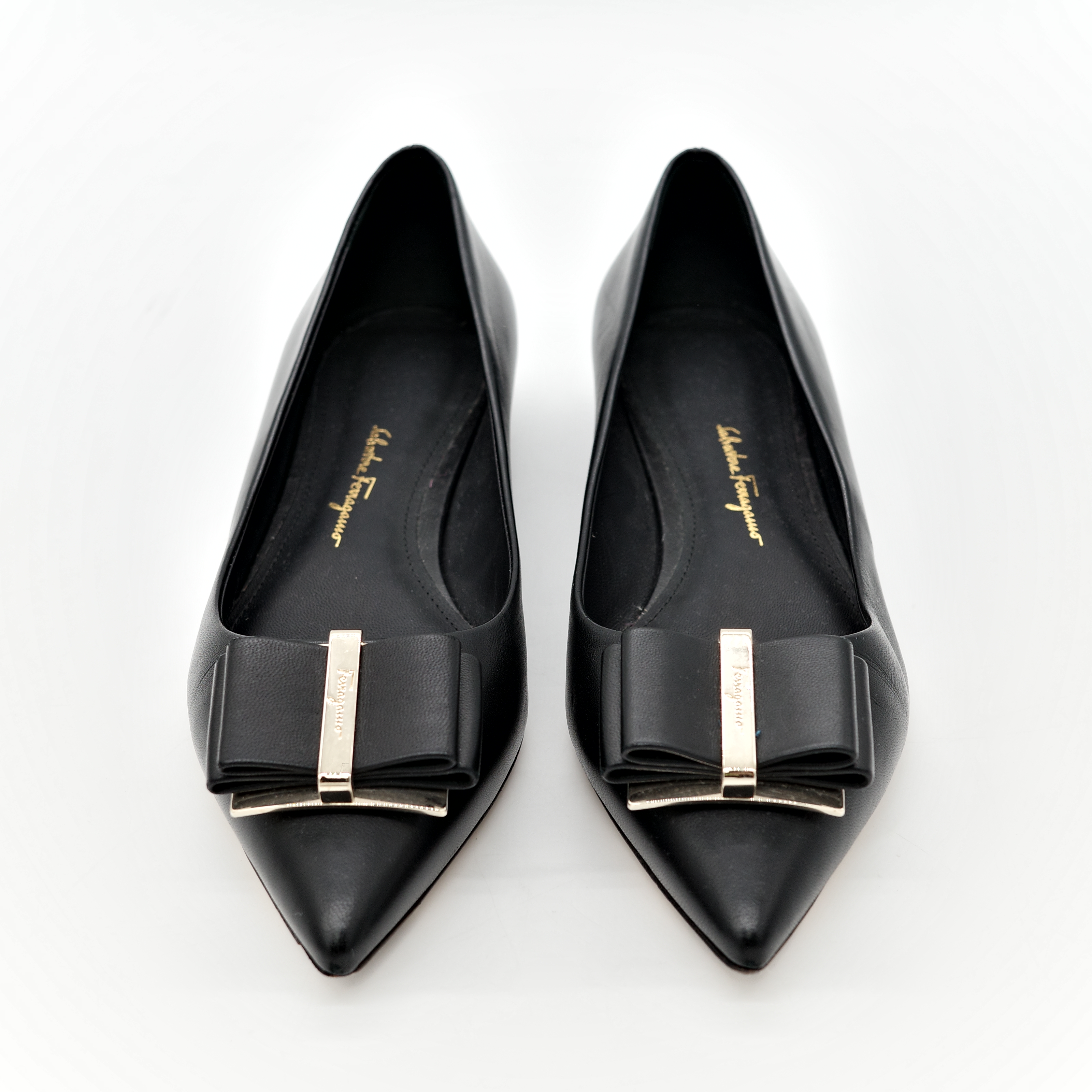 Ferragamo 菲拉格慕 黑色 羔羊皮 Zeri 尖頭蝴蝶結平底鞋 單鞋-2