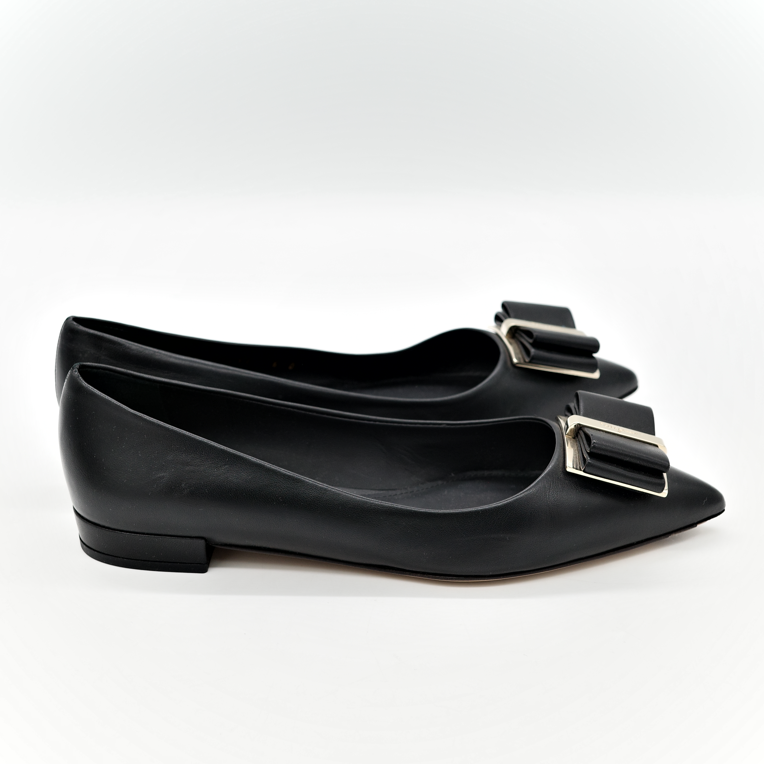 Ferragamo 菲拉格慕 黑色 羔羊皮 Zeri 尖頭蝴蝶結平底鞋 單鞋-4