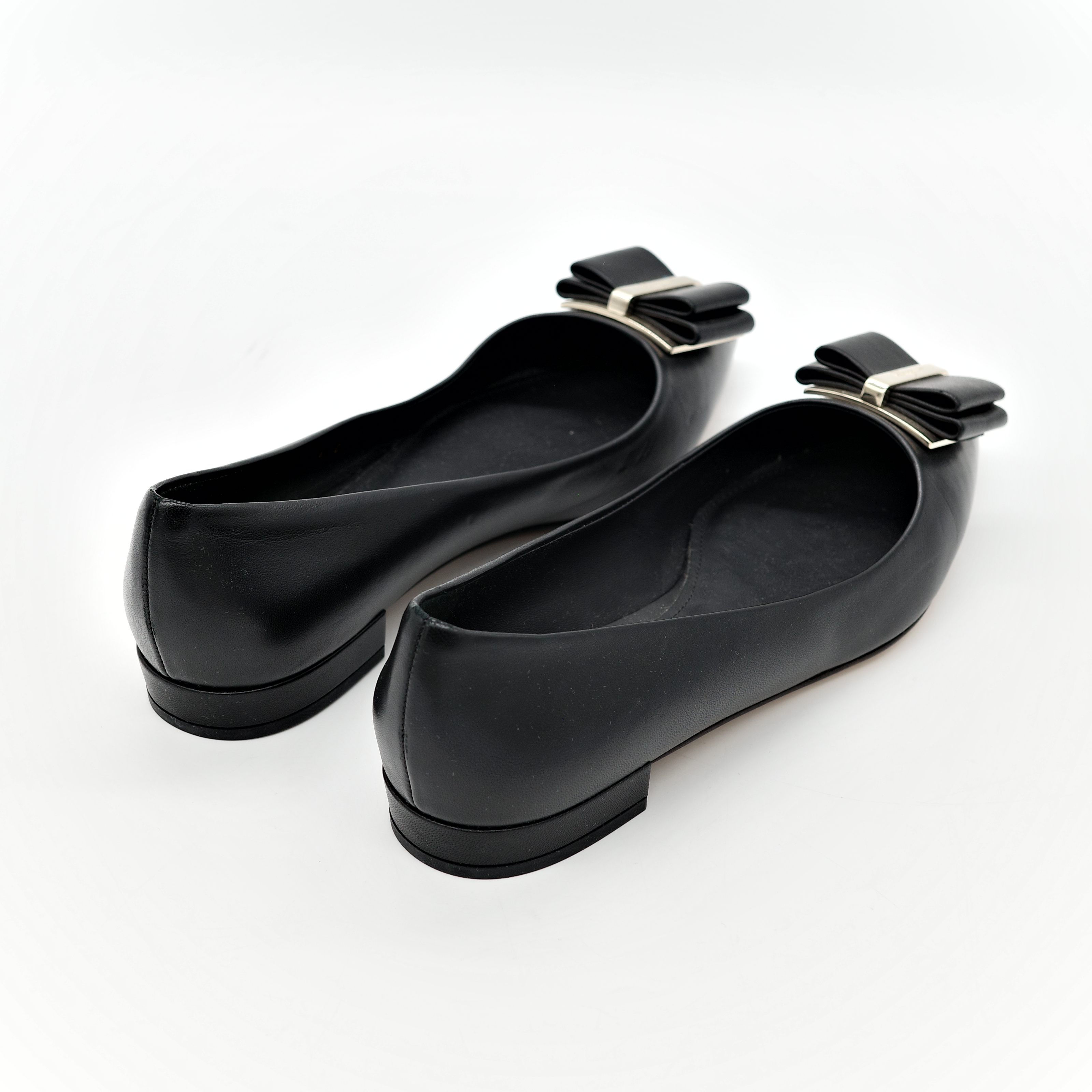 Ferragamo 菲拉格慕 黑色 羔羊皮 Zeri 尖頭蝴蝶結平底鞋 單鞋-5