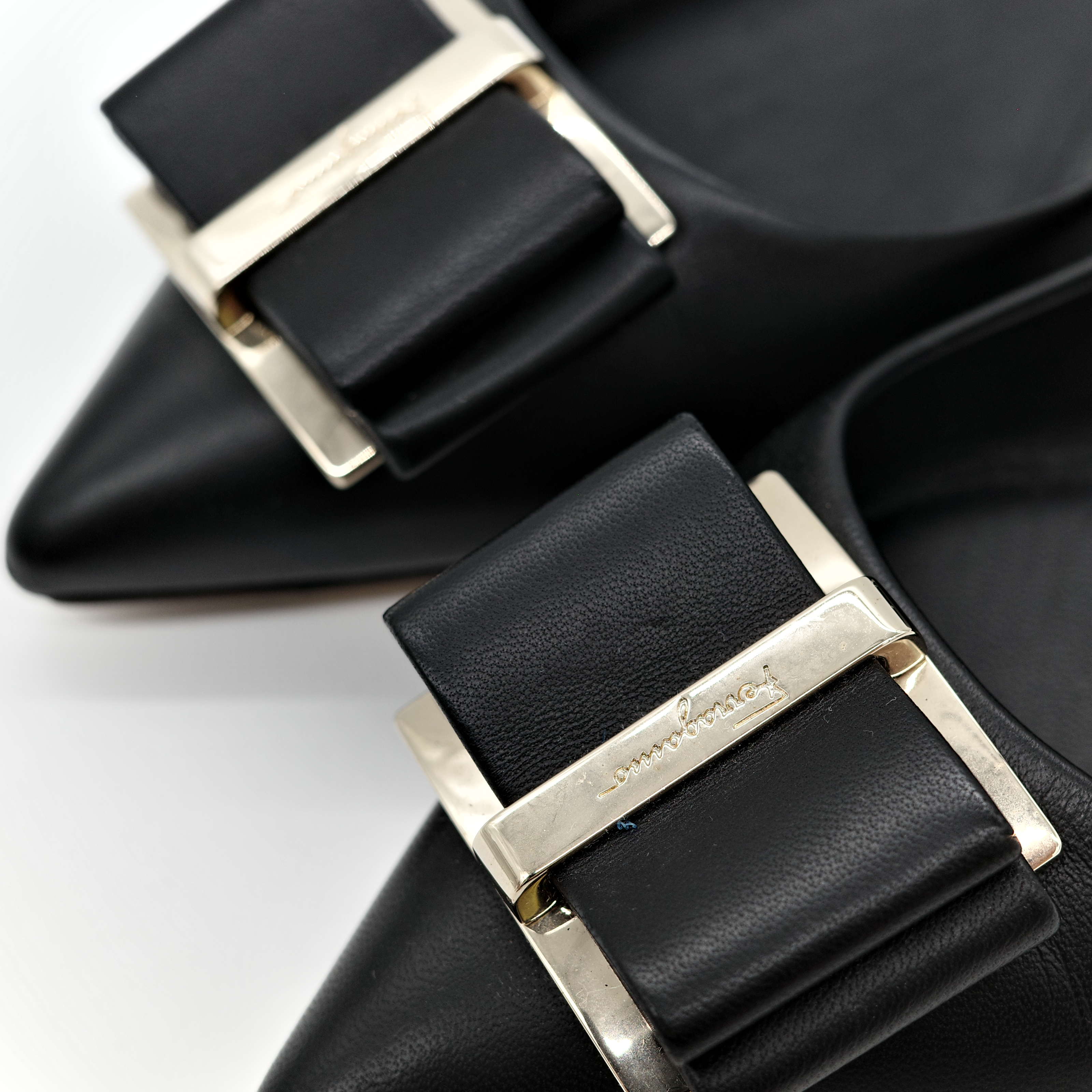 Ferragamo 菲拉格慕 黑色 羔羊皮 Zeri 尖頭蝴蝶結平底鞋 單鞋-9