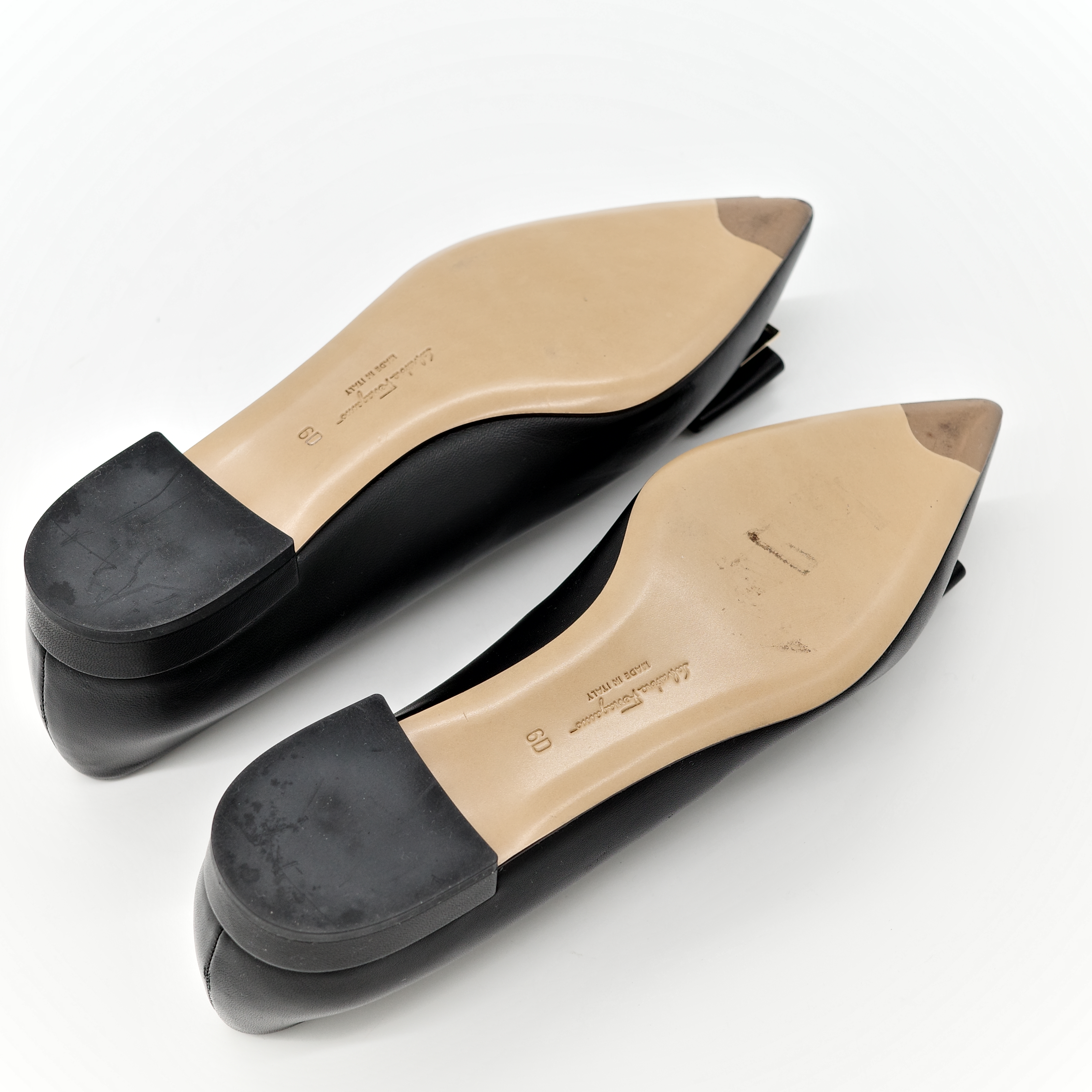 Ferragamo 菲拉格慕 黑色 羔羊皮 Zeri 尖頭蝴蝶結平底鞋 單鞋-14