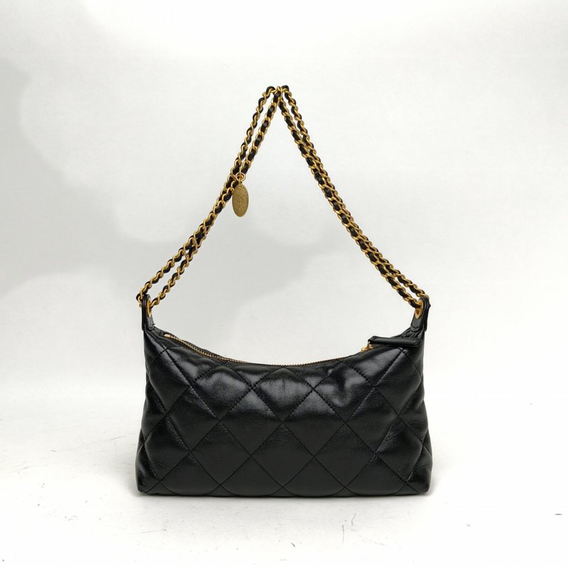 CHANEL 25Shobo腋下包黑色羊皮晶片金扣菱格紋肩背包-2