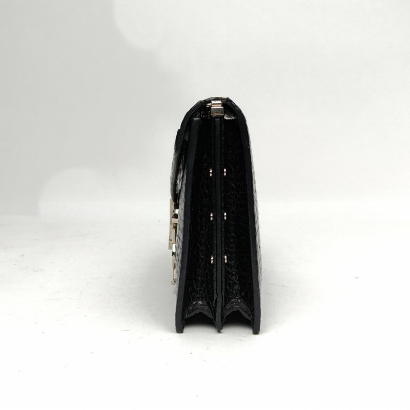 SAINT LAURENT CASSANDRA信封鏈條包鱷魚壓紋黑色銀扣肩背包-1