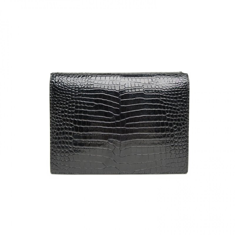 SAINT LAURENT CASSANDRA信封鏈條包鱷魚壓紋黑色銀扣肩背包-2