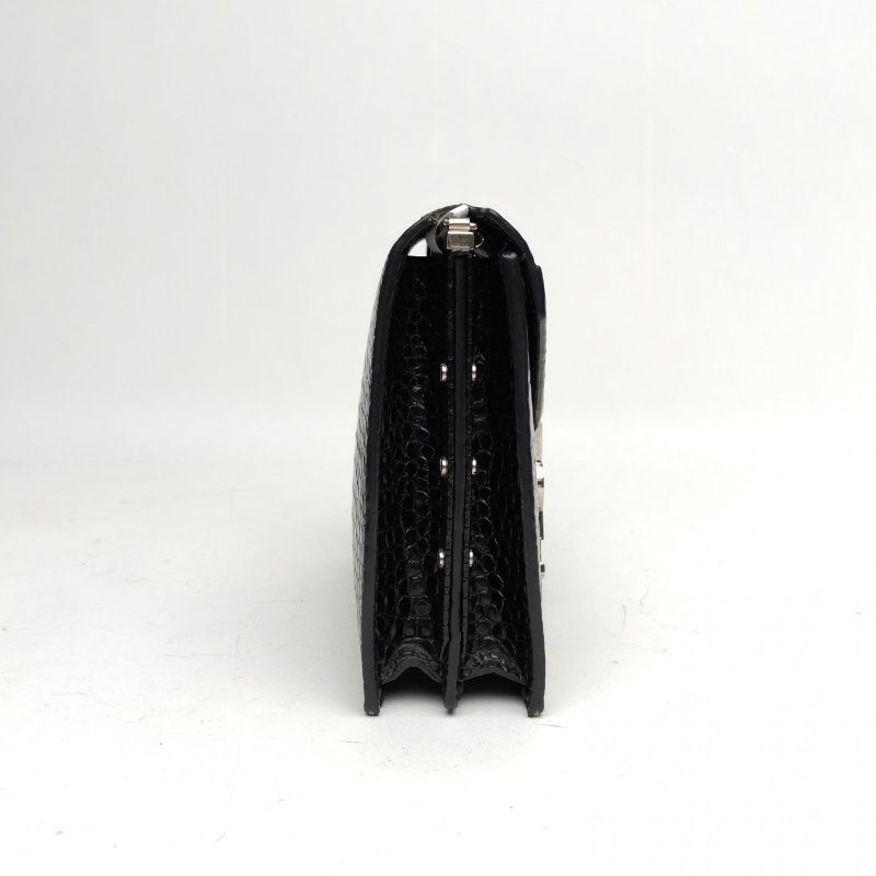 SAINT LAURENT CASSANDRA信封鏈條包鱷魚壓紋黑色銀扣肩背包-3
