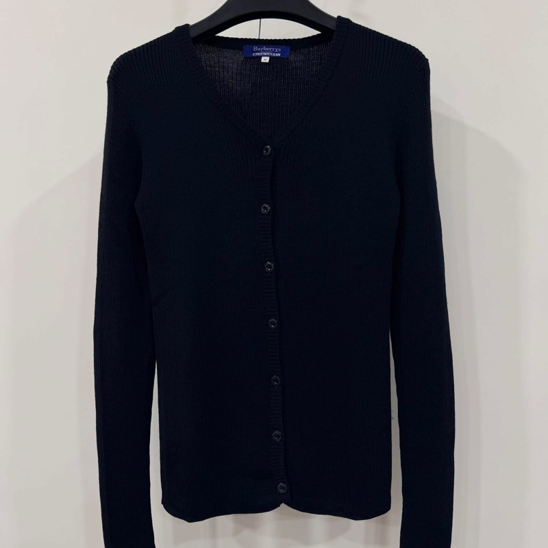 BURBERRY 藍標 黑色超彈坑條毛料開襟外套-2