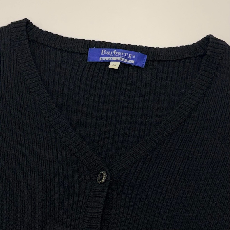 BURBERRY 藍標 黑色超彈坑條毛料開襟外套-4