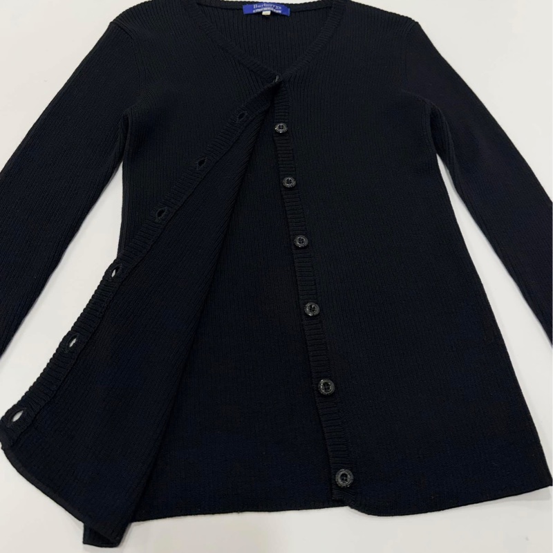 BURBERRY 藍標 黑色超彈坑條毛料開襟外套-6