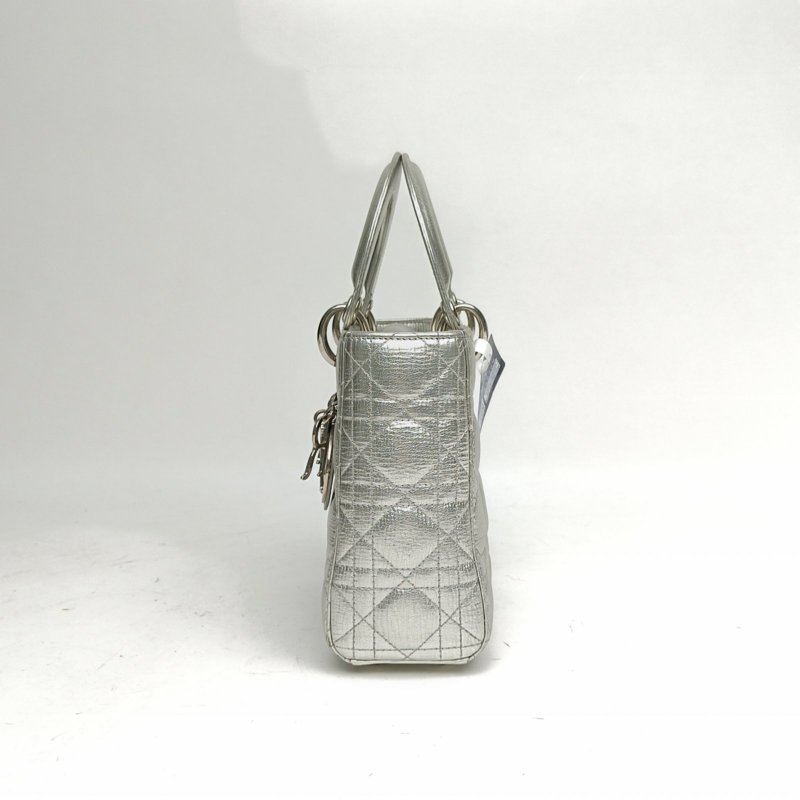 DIOR Lady戴妃包四格銀色牛皮銀扣肩背包-1