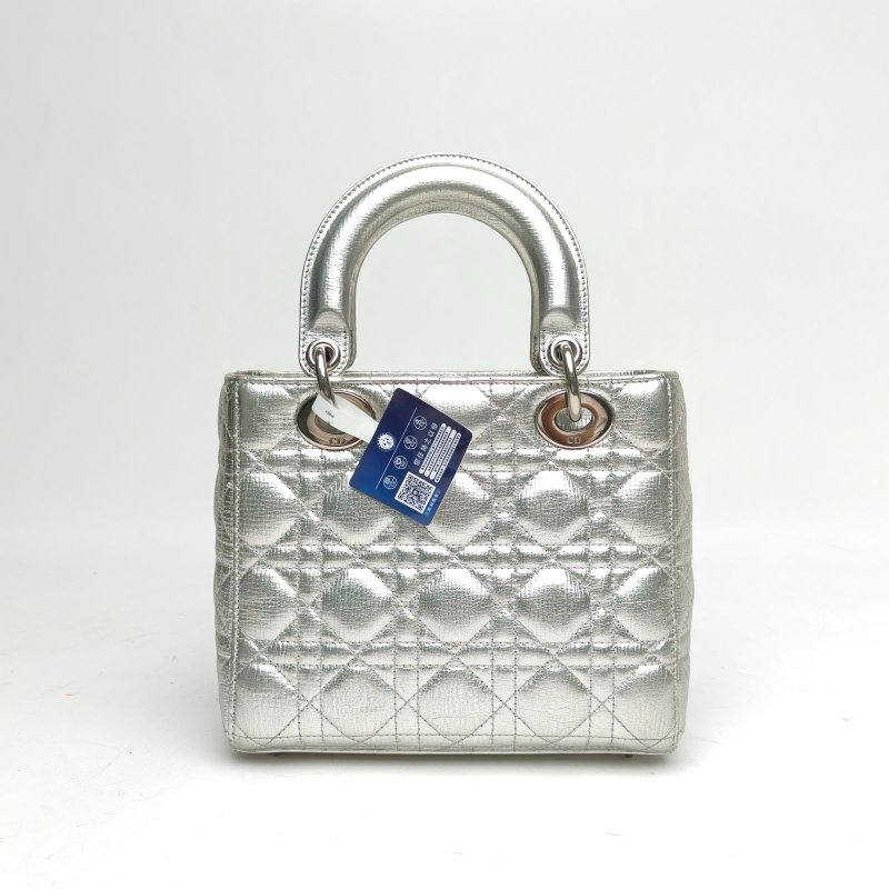 DIOR Lady戴妃包四格銀色牛皮銀扣肩背包-2