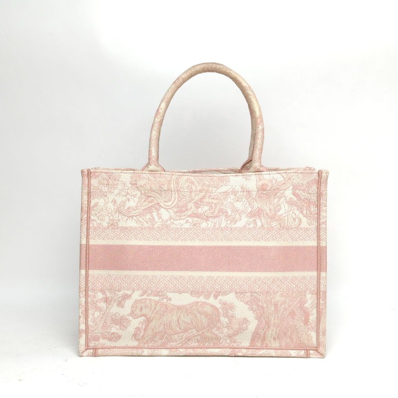 DIOR BookTote中號淡粉色帆布動物園老虎刺繡肩背包-2