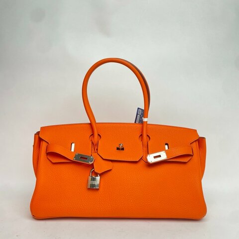 HERMES ShoulderBirkin愛馬仕橙Togo皮框N銀扣肩背包