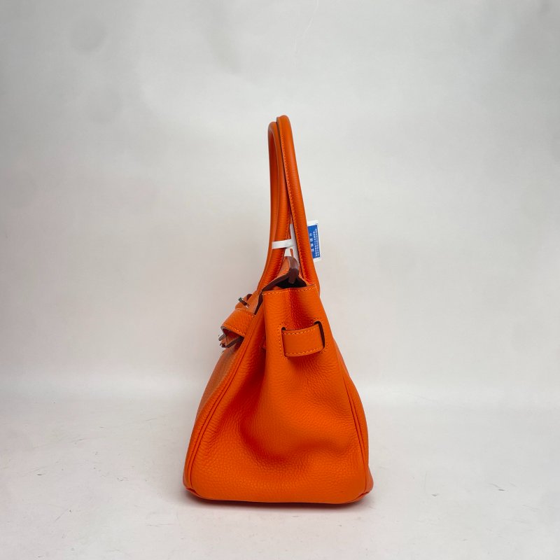 HERMES ShoulderBirkin愛馬仕橙Togo皮框N銀扣肩背包-1
