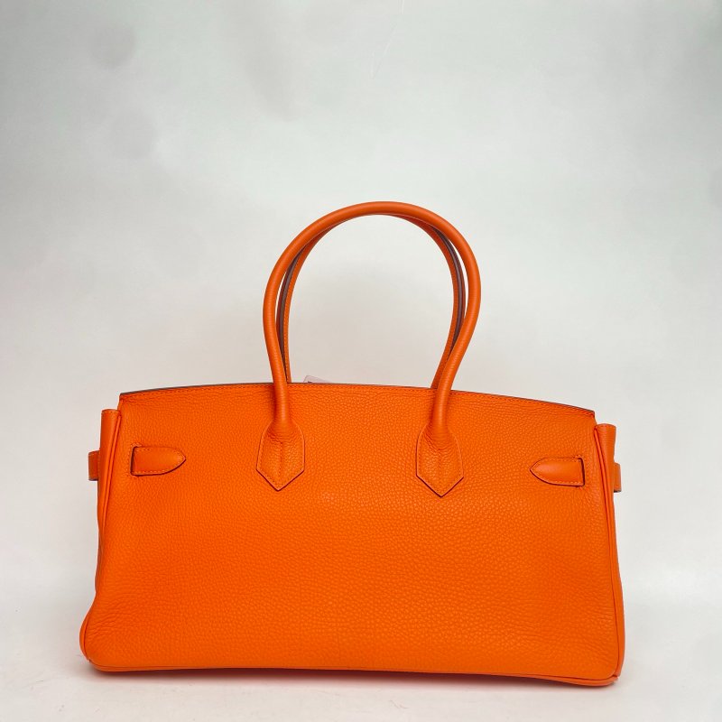 HERMES ShoulderBirkin愛馬仕橙Togo皮框N銀扣肩背包-2