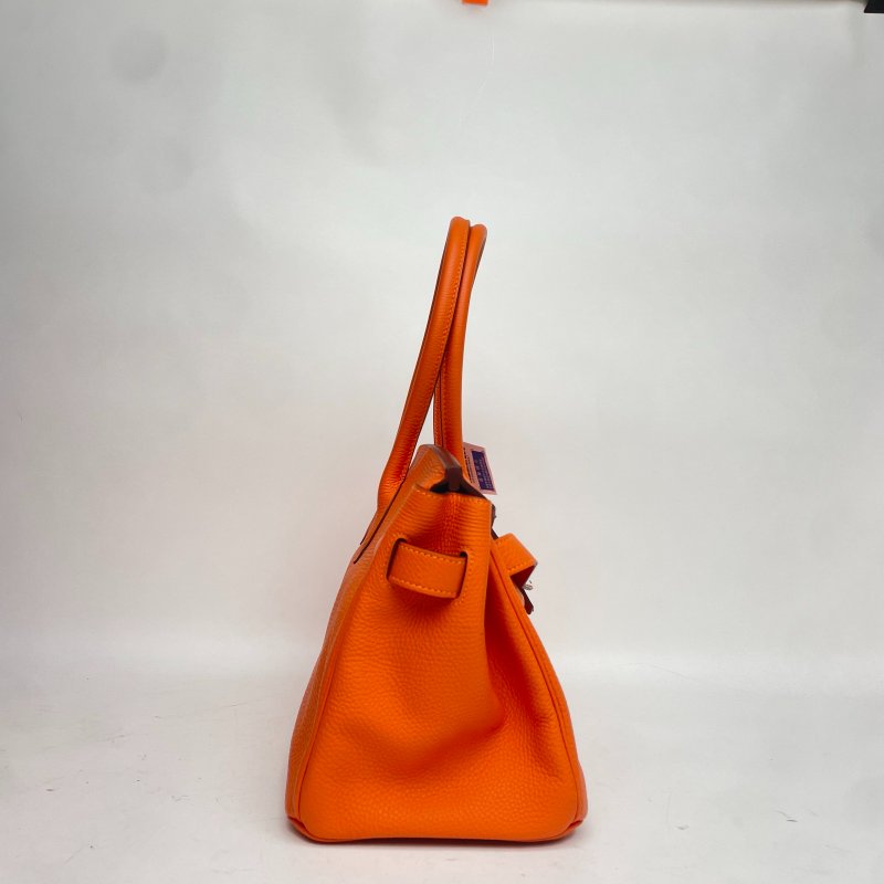 HERMES ShoulderBirkin愛馬仕橙Togo皮框N銀扣肩背包-3