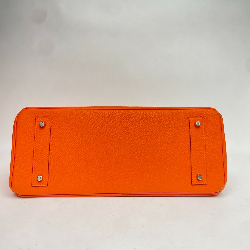 HERMES ShoulderBirkin愛馬仕橙Togo皮框N銀扣肩背包-4