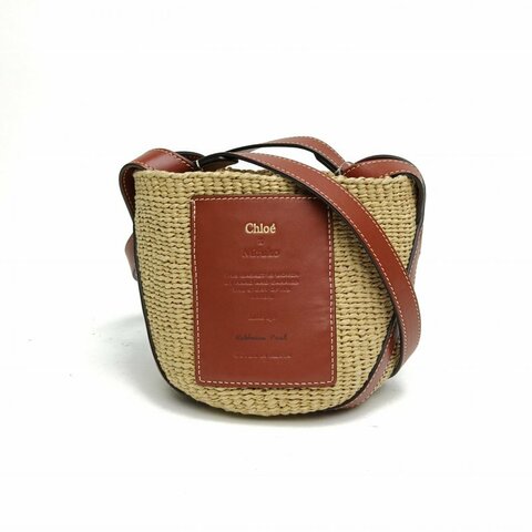 CHLOE 棕色牛皮草編mifuko拼皮水桶包肩背包