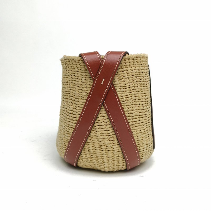 CHLOE 棕色牛皮草編mifuko拼皮水桶包肩背包-3