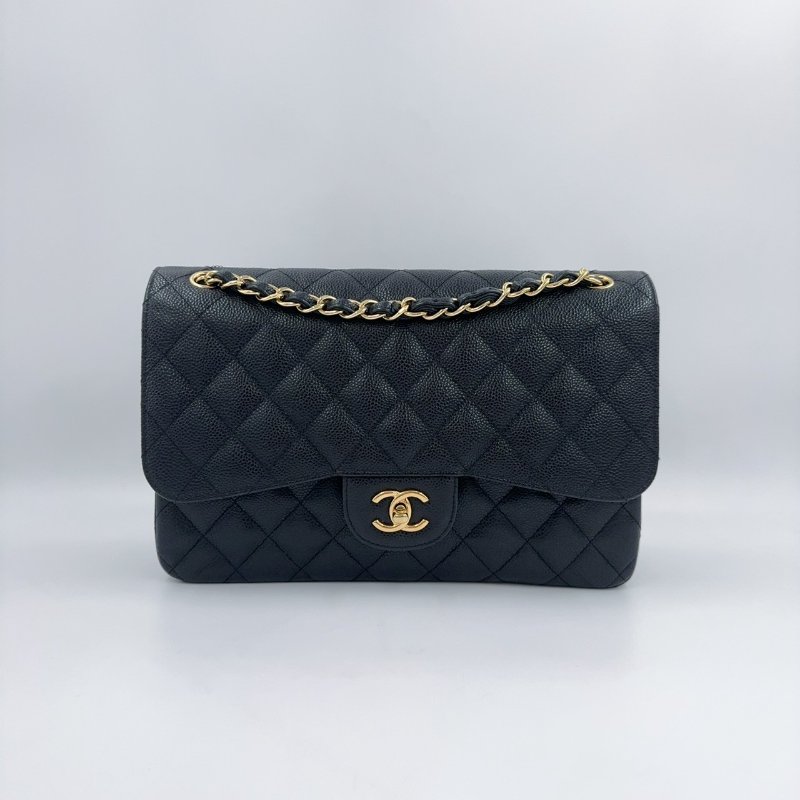 CHANEL黑色荔枝皮金釦JUMBO COCO30cm/A58600-2