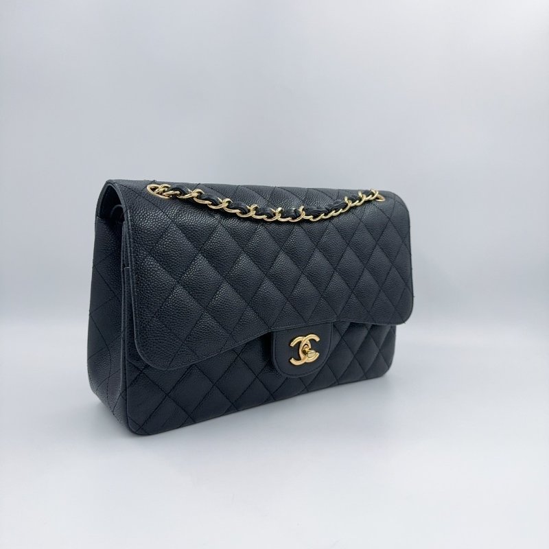 CHANEL黑色荔枝皮金釦JUMBO COCO30cm/A58600-3