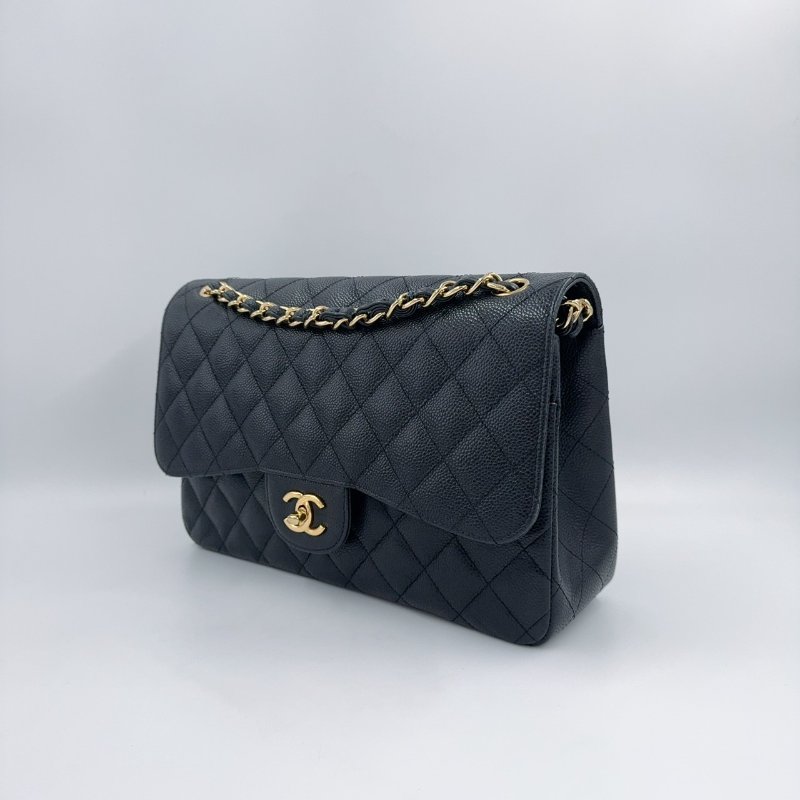 CHANEL黑色荔枝皮金釦JUMBO COCO30cm/A58600-5