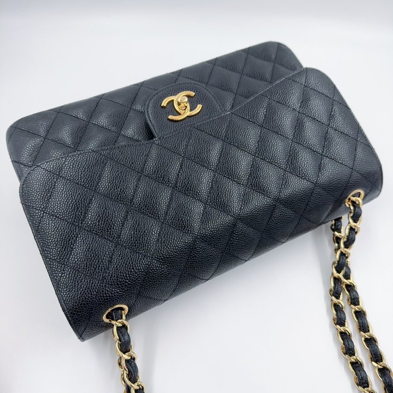 CHANEL黑色荔枝皮金釦JUMBO COCO30cm/A58600-8