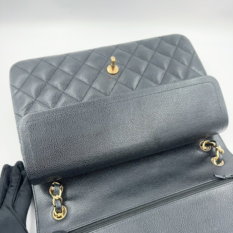 CHANEL黑色荔枝皮金釦JUMBO COCO30cm/A58600-10