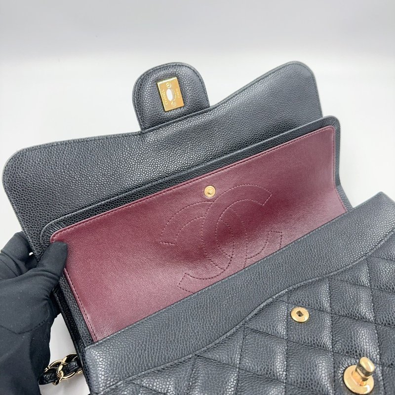 CHANEL黑色荔枝皮金釦JUMBO COCO30cm/A58600-11