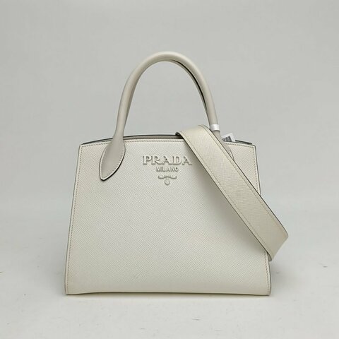 PRADA Monochrome系列手提白色牛皮白扣肩背包