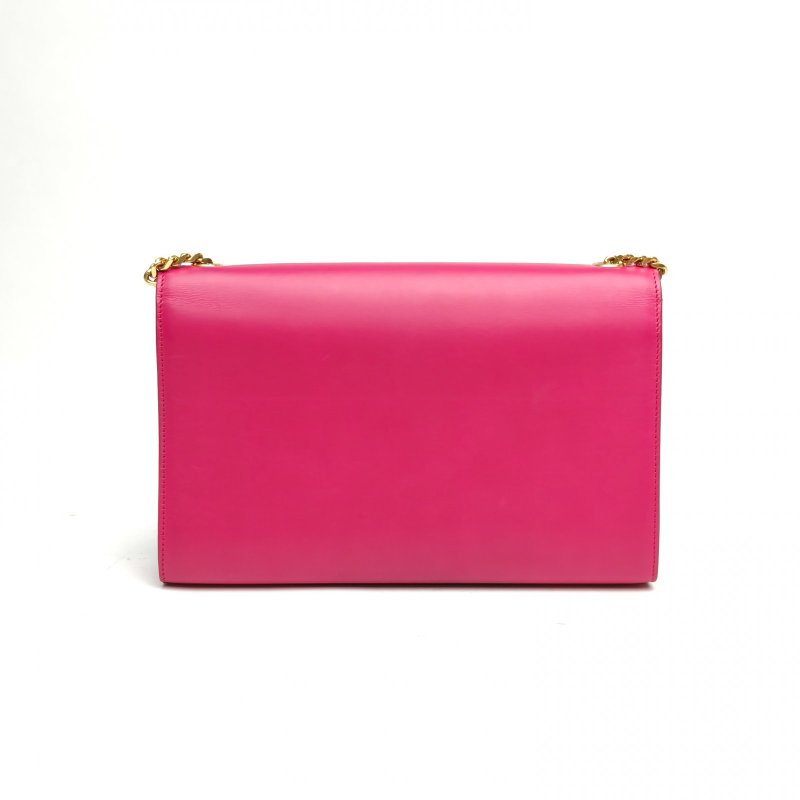 SAINT LAURENT KATE中號光面流蘇玫紅牛皮金扣肩背包-2