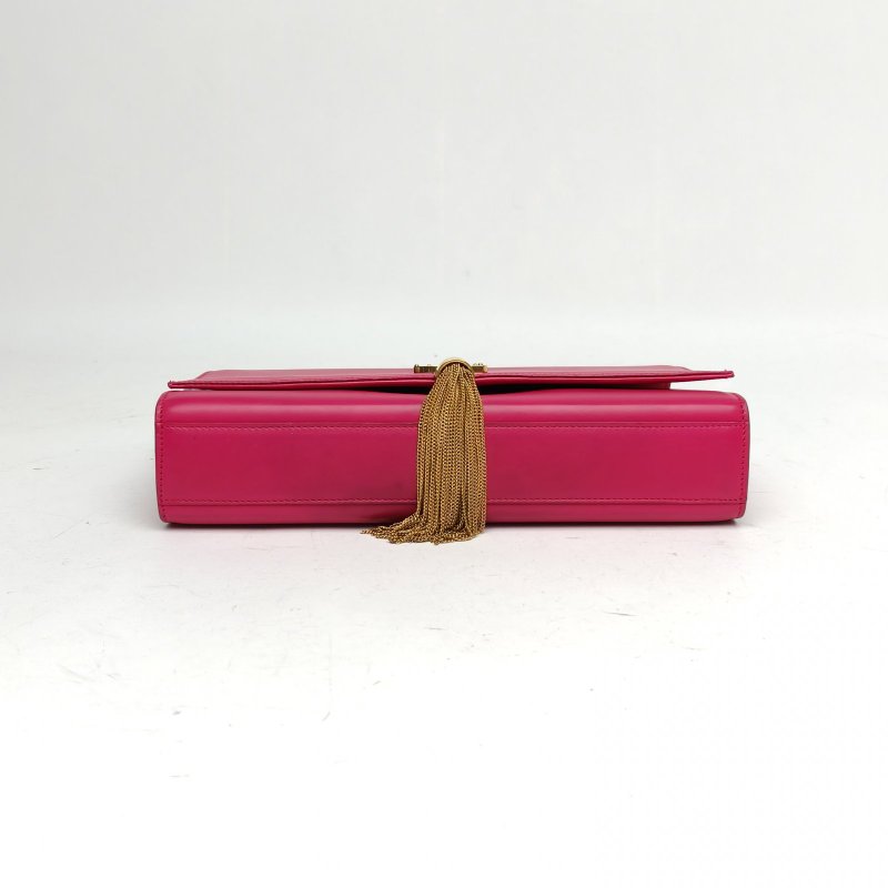 SAINT LAURENT KATE中號光面流蘇玫紅牛皮金扣肩背包-4