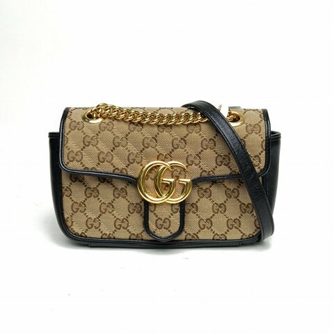 GUCCI GGMarmont肩背包Mini老花帆布金扣肩背包