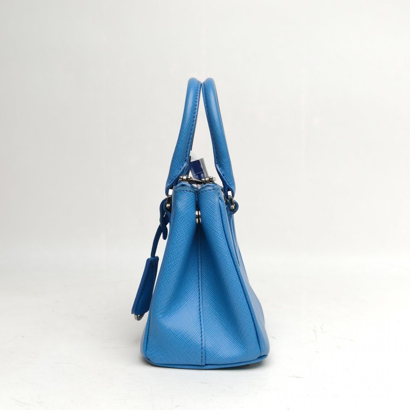 PRADA Galleria殺手包MINI藍色牛皮銀扣肩背包-1