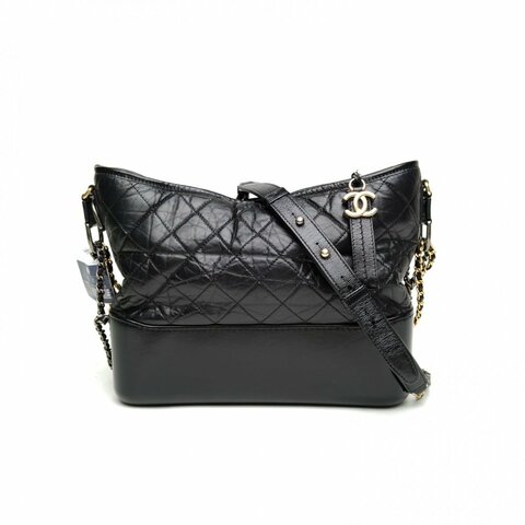 CHANEL GABRIELLE流浪中號黑色牛皮27開金銀扣肩背包